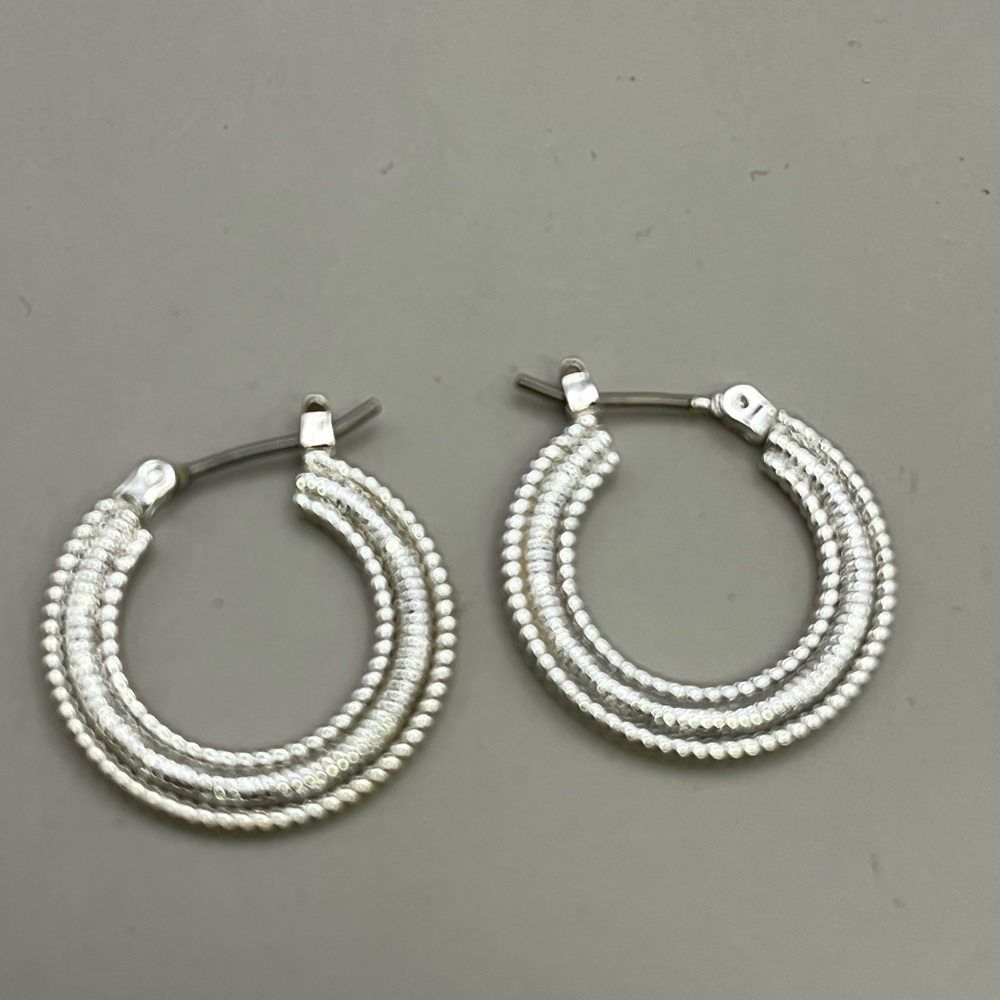 Silver Triple-Ring Hoop Earrings with Textured Design